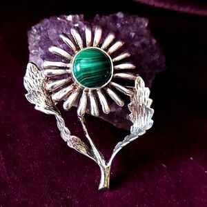 Vintage Mexican Silver and Jade Brooch